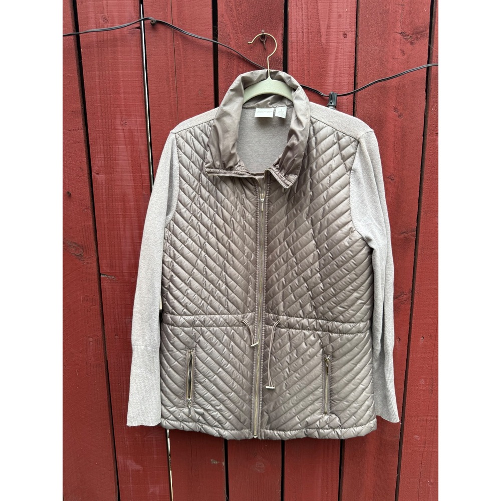 Chico's Zenergy Women's Size 1 Quilted Jacket Gray Cashmere Blend Full Zip